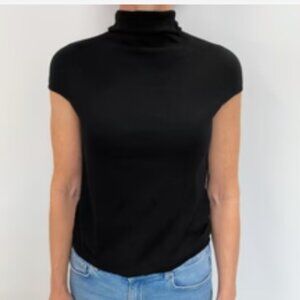 Black 100% Cashmere Turtle Neck Short Sleeved Jumper Sweater - Size Small